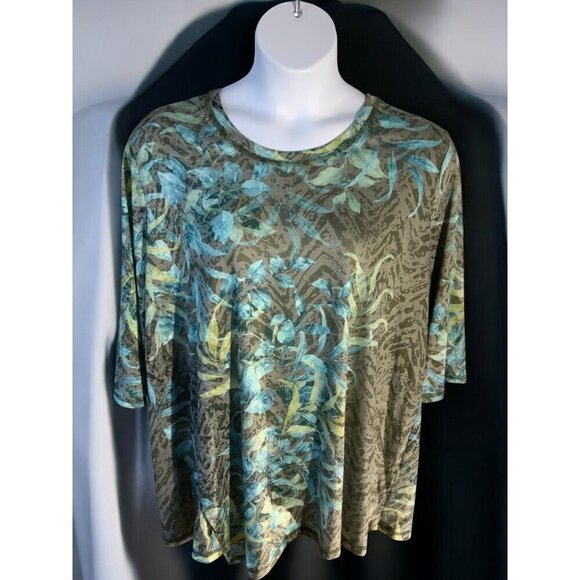 Catherines Womens 0X Top Tropical Print Scoop Neck Quarter Sleeves Multicolor - Picture 7 of 8